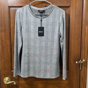 DKNY Textured Gray Knit Top